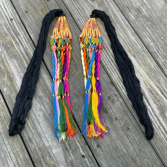 Paranda Hair Accessory Black with Multi color Traditional Hair Paranda Lot of 2 main image 7